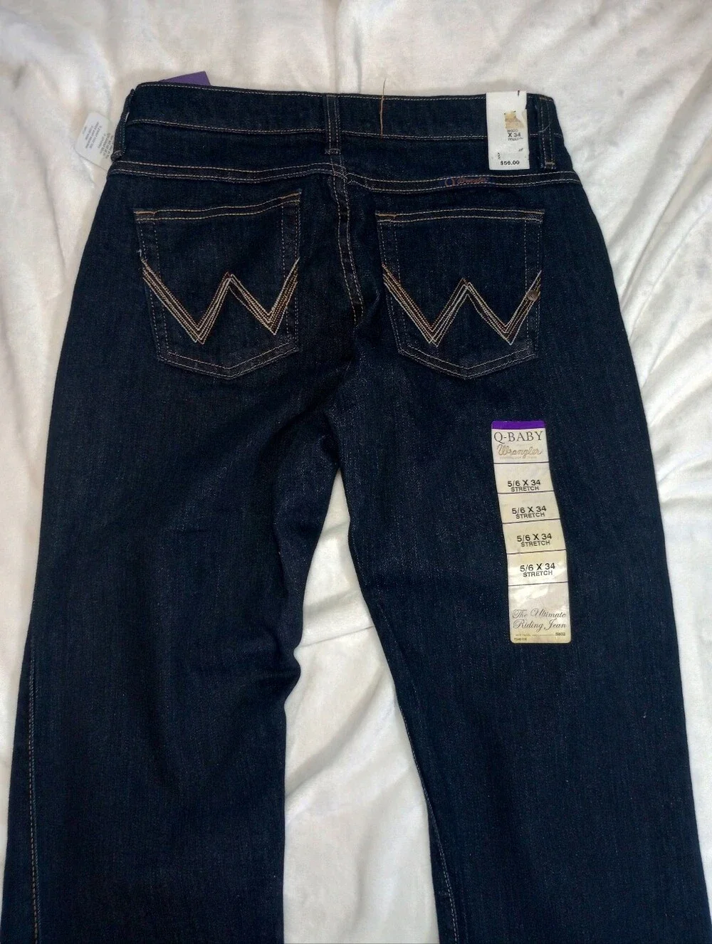 Wrangler Riding Jeans Deep Dyed Dark Denim Q Baby 5/6 X 34 Stretch NWT Western